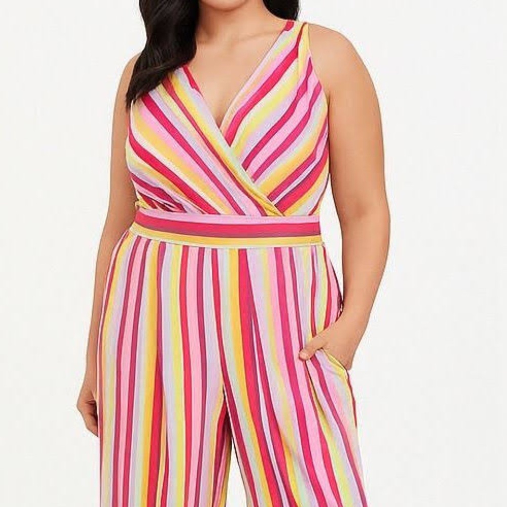 torrid Colorful Striped Sleeveless Wide Leg Jumpsuit Size 1X Summer ~ Vacation!
